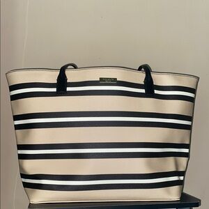 Kate Spade Black and Tan Striped Tote Bag NWT